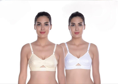 The Slay Store Pack of 2 round stich bra for women center elastic cotton bra Women Everyday Non Padded Bra(Beige, White)