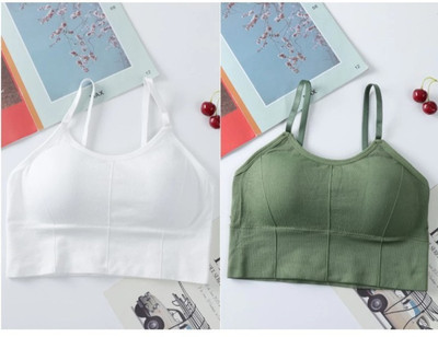BRANKLY Women Cami Bra Lightly Padded Bra Women Cami Bra Lightly Padded Bra(White, Green)