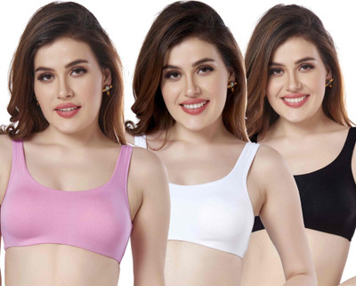 LOGGERHEAD Non-Wired Non Padded Full Coverage Slip on Beginners Sports Bra Women Training/Beginners Non Padded Bra(Pink, White, Black)