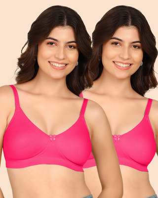 KOMLI Komli Bonded Breathable Cotton Full Coverage Non-Padded Bra Women T-Shirt Non Padded Bra(Pink)