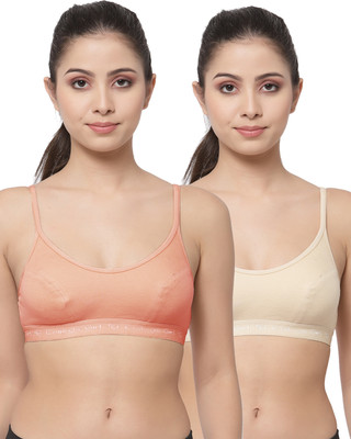 COLLEGE GIRL SB08 Women Sports Non Padded Bra(Orange, Beige)