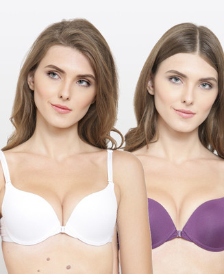 PrivateLifes PrivateLifes Front Open Push-up Padded Combo Bra For Women Women Push-up Lightly Padded Bra(Purple, White)