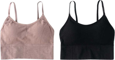 Nizvira Women Sports Lightly Padded Bra(Black, Beige)