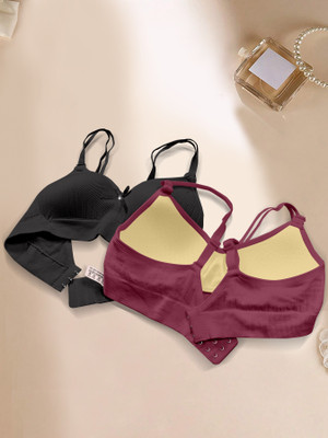 NAGARVEL CREATION I/309-BLK/MRN-P02-34 Women Push-up Lightly Padded Bra(Multicolor)
