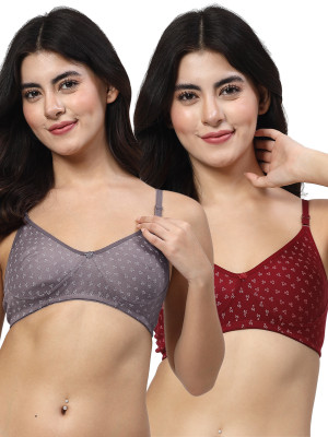 LILY Itida Women T-Shirt Non Padded Bra(Grey, Maroon)
