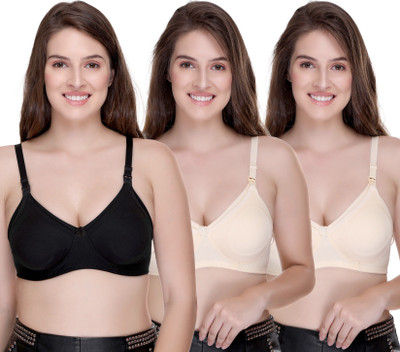 SONA Breast Feeding Maternity for Milk Feeding Elastic Straps Women Maternity/Nursing Non Padded Bra(Black, Beige, Beige)