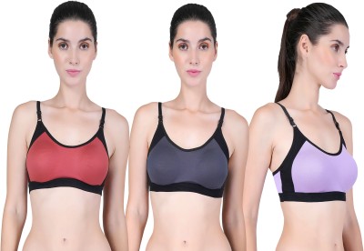 CURVZEX ANAYA Women Sports Non Padded Bra(Grey, Purple, Orange)