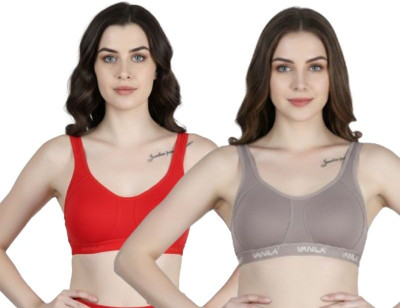 Vanila Women Sports Non Padded Bra (Pack of -1) Women Sports Non Padded Bra(Brown, Red)