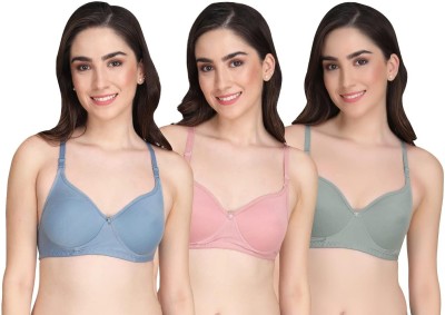 Meile Women Cotton Lightly padded Wire Free Seamless Bra Pack of 3 Women Everyday Lightly Padded Bra(Blue, Pink, Green)