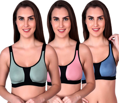 lufiya riru Women Sports Non Padded Bra(Dark Blue, Dark Green, Pink)