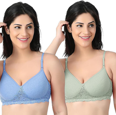 RAHA S.G Lingerie bra for women & girls Women T-Shirt Non Padded Bra(Blue, Green)