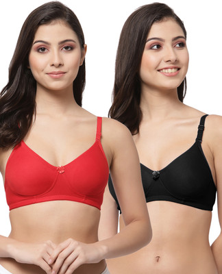 COLLEGE GIRL Detachable Strap Women T-Shirt Lightly Padded Bra(Red, Black)