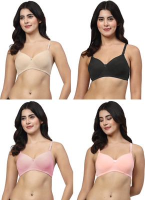 LILY Dapyklis Women T-Shirt Lightly Padded Bra(Beige, Black, Pink, Pink)