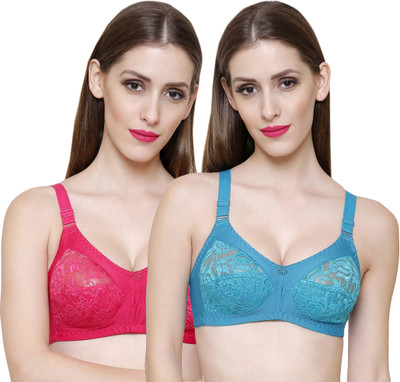 ZIVOK Solid Women Full Coverage Non Padded Bra(Pink, Green)
