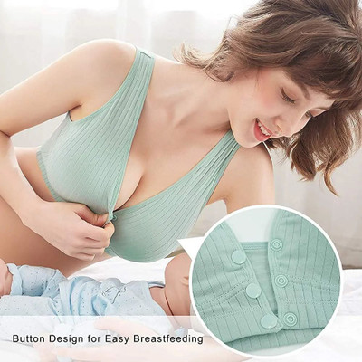 HouseOfCommon Button Feeding Bra::Seamless Nursing Bra Women Maternity/Nursing Lightly Padded Bra(Green)