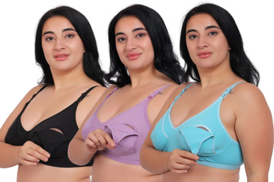 Fabme Women Maternity/Nursing Non Padded Bra(Purple, Black, Light Green)