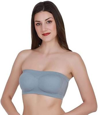 Taabar Women’s Seamless Strapless Tube Bra Grey Women Full Coverage Non Padded Bra(Grey)