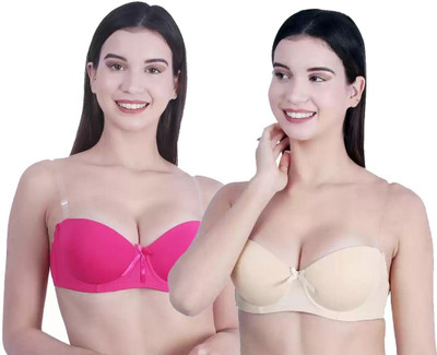 Pink PixiesCreation Women Balconette Lightly Padded Bra(Beige, Pink)