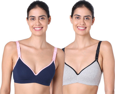 MOTHERLY Women Maternity/Nursing Lightly Padded Bra(Blue, Grey)