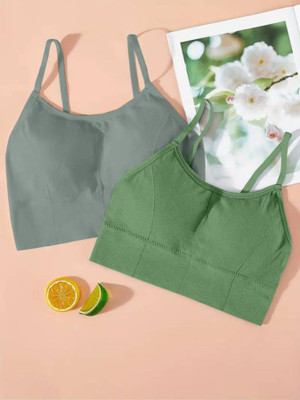 MAHEK CREATIVE Women T-Shirt Lightly Padded Bra(Grey, Green)