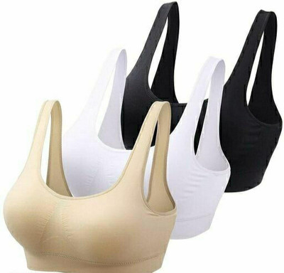 LDS Fashion Womens And Girls Non Padded Nylon Cotton Impoted Fabric Seamless Sports Bra Women Sports Non Padded Bra(Multicolor)
