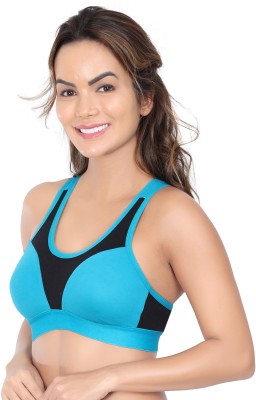 Freshlook Double Color Seamless Sports Women Sports Non Padded Bra(Blue, Black)