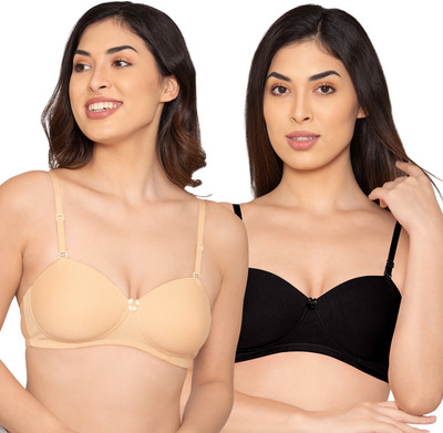 kalyani Viviana Soft Padded Seamless Balconette Style T-Shirt Bras | Pack of 2 Women Everyday Lightly Padded Bra(Black, Beige)