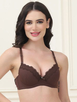 Quttos Quttos Lightly Padded Trim Lace Underwire Bra Women T-Shirt Lightly Padded Bra(Brown)