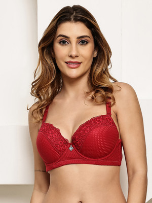 Quttos Quttos Underwire Lace T-Shirt For Women Women T-Shirt Lightly Padded Bra(Red)