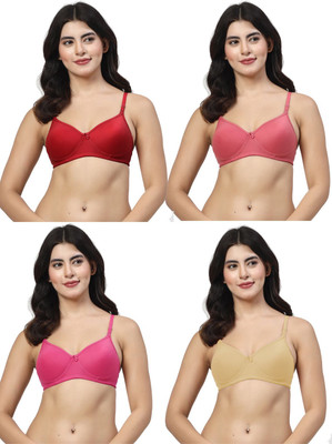LILY maofcigam Women T-Shirt Lightly Padded Bra(Maroon, Pink, Pink, Beige)
