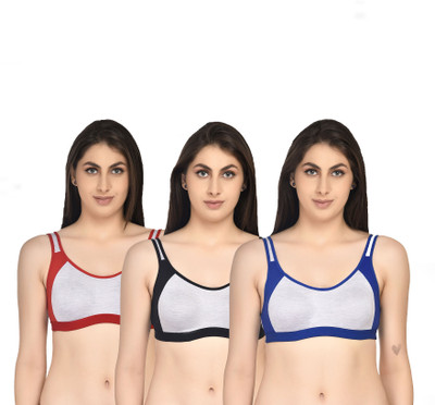 ASHMIRAS Pack of 3 Women Sports Non Padded Bra(Red, Black, Blue)