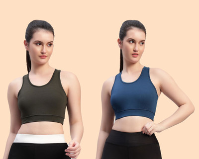 Chicaria Women Racerback Sports Bra Non Padded & Wirefree Women Sports Non Padded Bra(Brown, Blue)