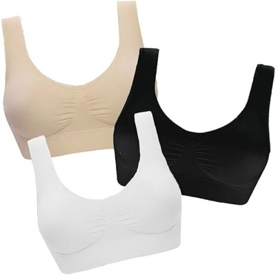 PTELRA AIR BRA PACK OF 3 Women Sports Non Padded Bra(Black, White, Beige)