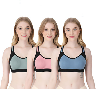 ASHMIRAS pack of 3 Women Sports Non Padded Bra(Pink, Blue, Green)
