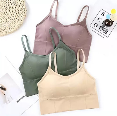 VS Beauti VS Beauti Women's Bralette Lightly Padded Sports Bra Gym Wear Women Sports Lightly Padded Bra(Beige, Dark Green, Beige)