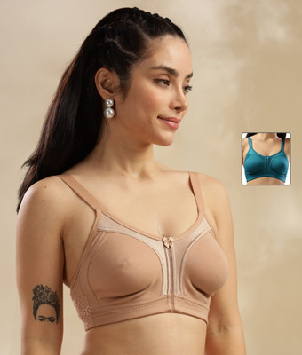 Dollar Missy Pack of 2 Rich Cotton Firm Support Plu Size Women Everyday Non Padded Bra(Blue, Beige)