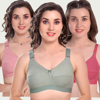X-WELL Women Everyday Non Padded Bra(Beige, Light Green, Pink)