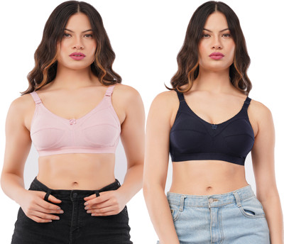 Menika HEAVY BUST C CUP BRA Women Full Coverage Non Padded Bra(Pink, Dark Blue)