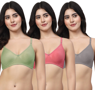 LILY ayir Women T-Shirt Non Padded Bra(Green, Maroon, Grey)