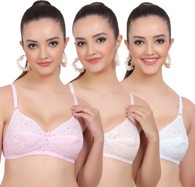 FigureFit Kamini Women Everyday Non Padded Bra(Pink, Orange, Blue)