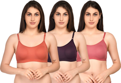 ASHMIRAS Pack of 3 Women Sports Non Padded Bra(Orange, Pink, Purple)
