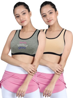 Dchica Regular Broad Strap Bra for Girls Non-Wired Gym Workout Girls Sports Non Padded Bra(Beige)