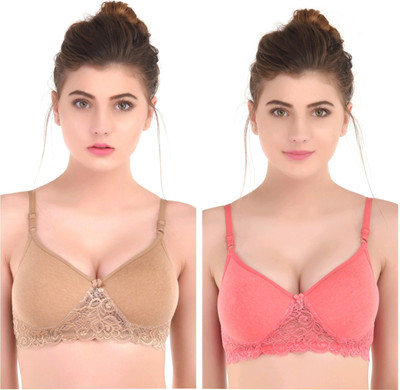 Mollis Women Full Coverage Heavily Padded Bra (Multicolor) Pack of 2 Women Full Coverage Heavily Padded Bra(Brown, Pink)