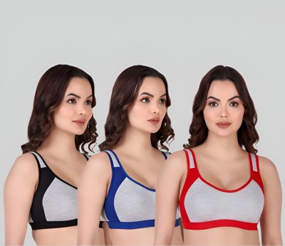 ASHMIRAS Combo of 3 sport bra Women Sports Non Padded Bra(Red, Blue, Black)