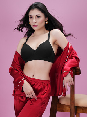 Dressberry Seamless Padded Bra Women Full Coverage Lightly Padded Bra(Black)