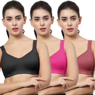 LILY Strops555 Women Sports Non Padded Bra(Black, Pink, Maroon)