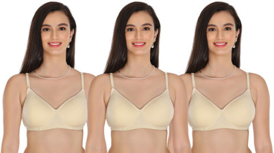 Fit Care Padded Non-Wired Demi Cup Bra With Removable Strap- PACK OF 3-BEIGE COLOR Women Bralette Lightly Padded Bra(Beige)