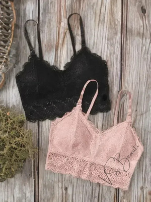 Women Bralette Lightly Padded Bra(Black, Beige)