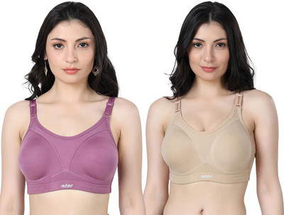 Ladyland Women Everyday Non Padded Bra(Purple, Beige)