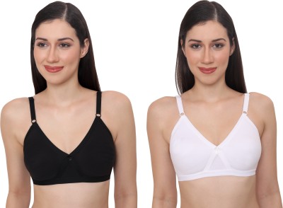 Glamoras Women T-Shirt Non Padded Bra(Black, White)